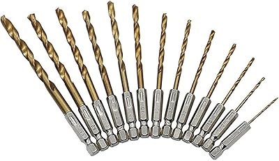 TMP1105 13PCS High Speed Steel Titanium Coated Hex Shank Screwdriver Twist Drill Bit Set Milling Cutter (Color : Gold, Shank Shape : Hexagonal)