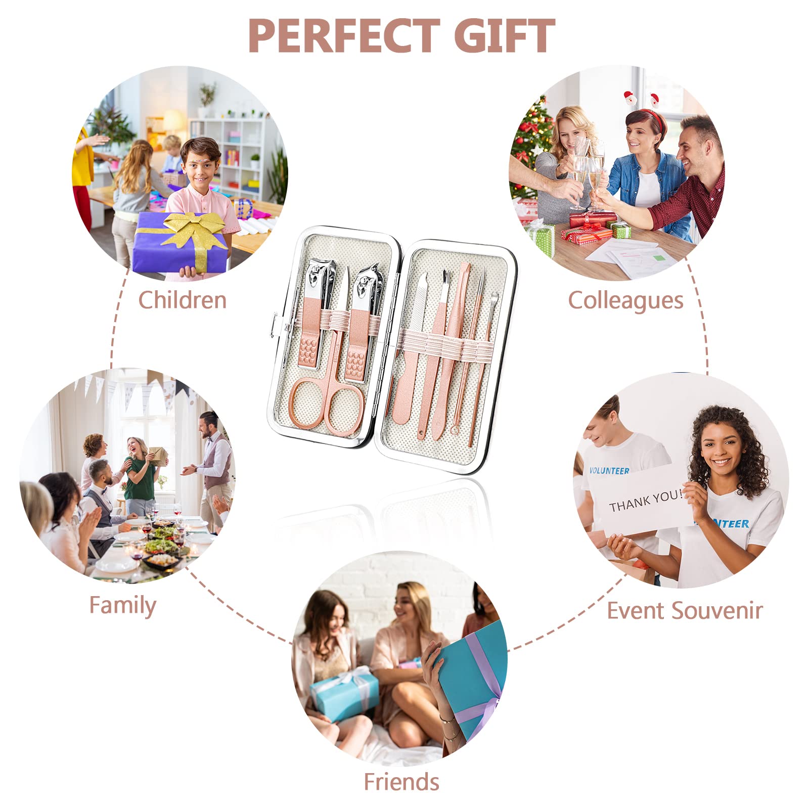 Geosar Juego de 12 juegos de manicura, cortaúñas de Navidad, kit de pedicura 8 en 1, kit de aseo profesional de acero inoxidable, herramientas de cuidado de uñas con estuche de viaje para hombres y
