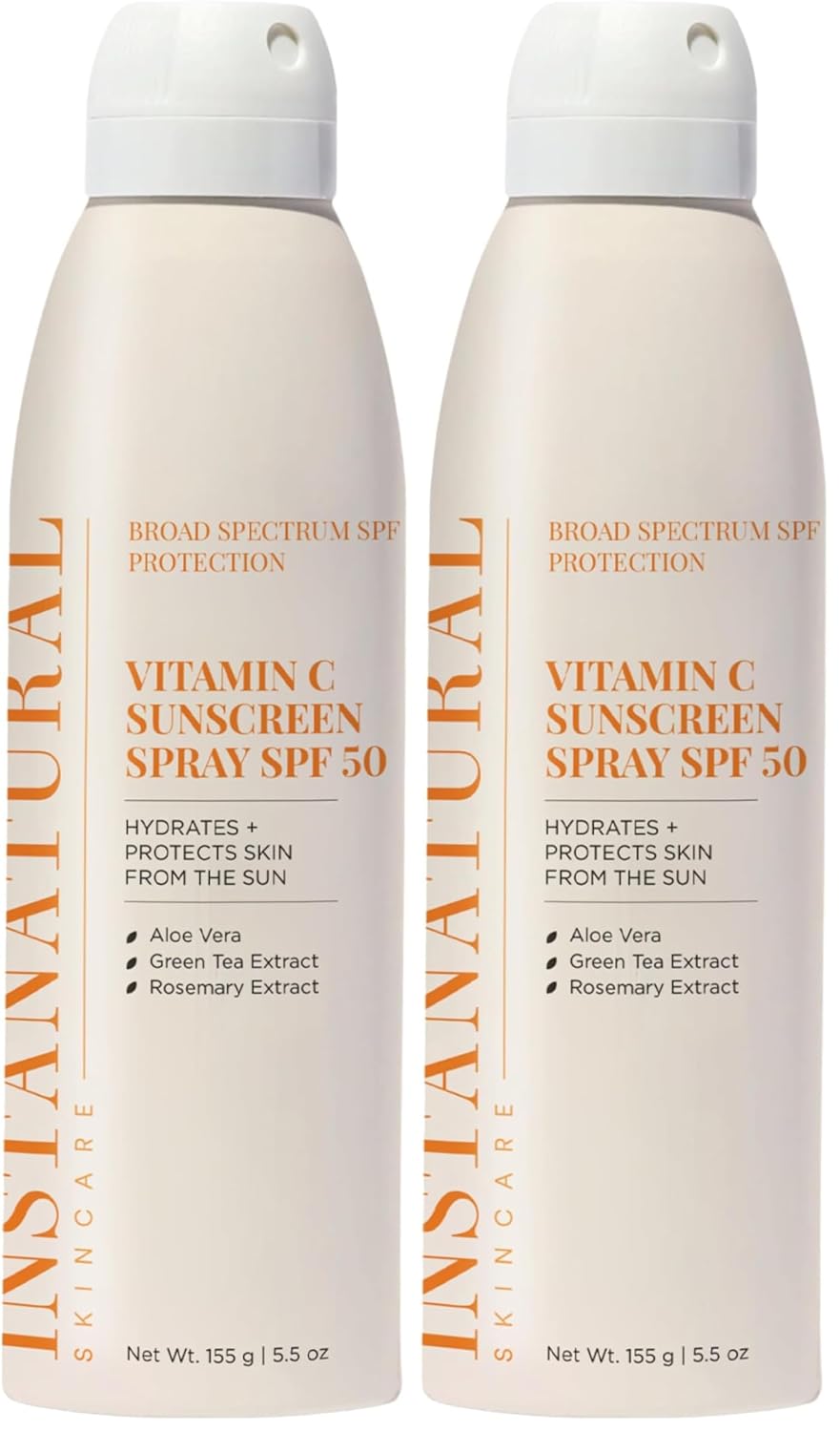 InstaNatural Skin Care Vitamin C SPF 50 Broad Spectrum Sunscreen Spray, Brightens & Hydrates, UVA, UVB Sun Protection Sunblock, with Aloe Vera & Botanicals, Aerosol Bottle, 5.5 Fl Oz (Pack of 2)