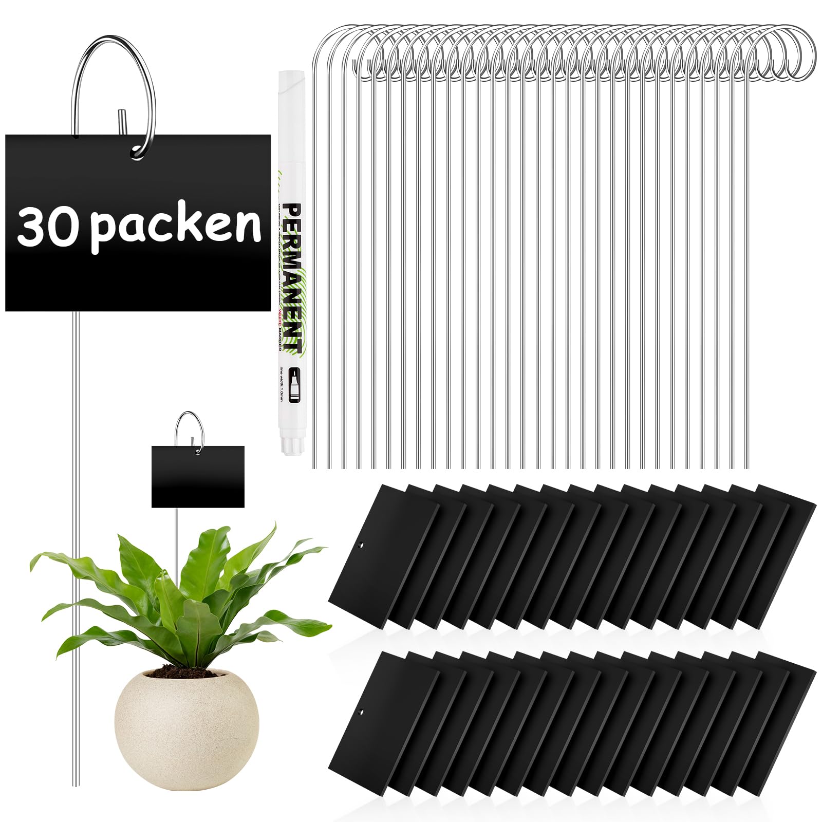 Lot de 30 étiquettes rectangulaires pour plantes - Avec stylo - Marqueurs de plantes pour le jardin en plein air - Étiquettes pour plantes en pot - Graines et fleurs