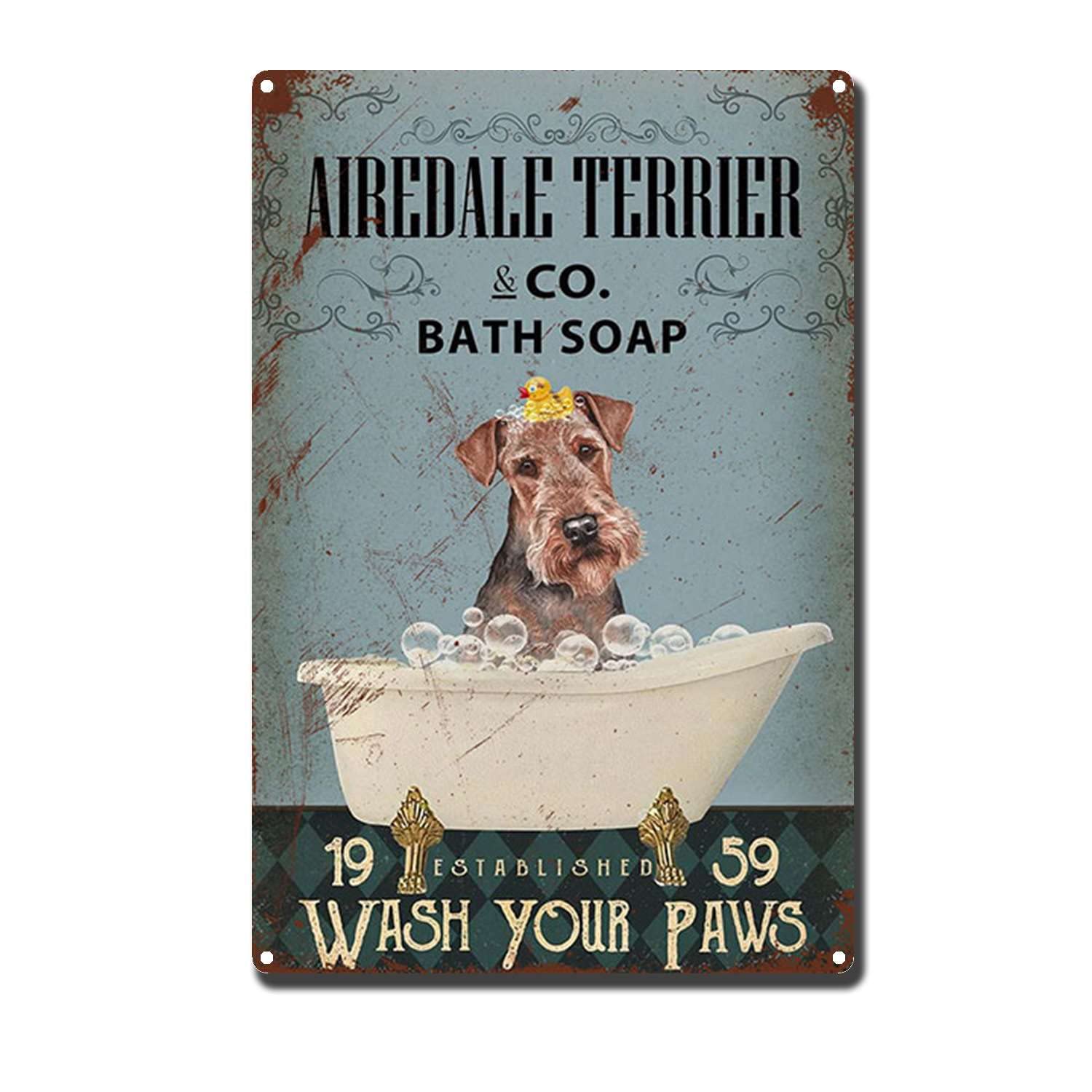 HYCLAM Tin Sign Bath Soap Wash Your Paws, Animal Nostalgic Vintage The Garage Indoor Metal Wall Decor The Mural 8x12inch-Tin Sign