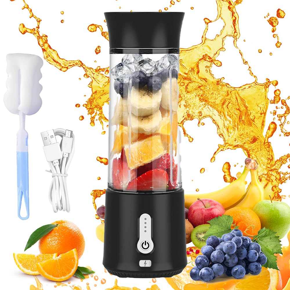 Batidora de Vaso Portatil, Afenau 500ML Mini Licuadora Portatil Con cepillo de copa y 6 cuchillas, Tipo-C 4000Mah Batidora Portatil Batidos para Batidos, Zumos, Smoothies