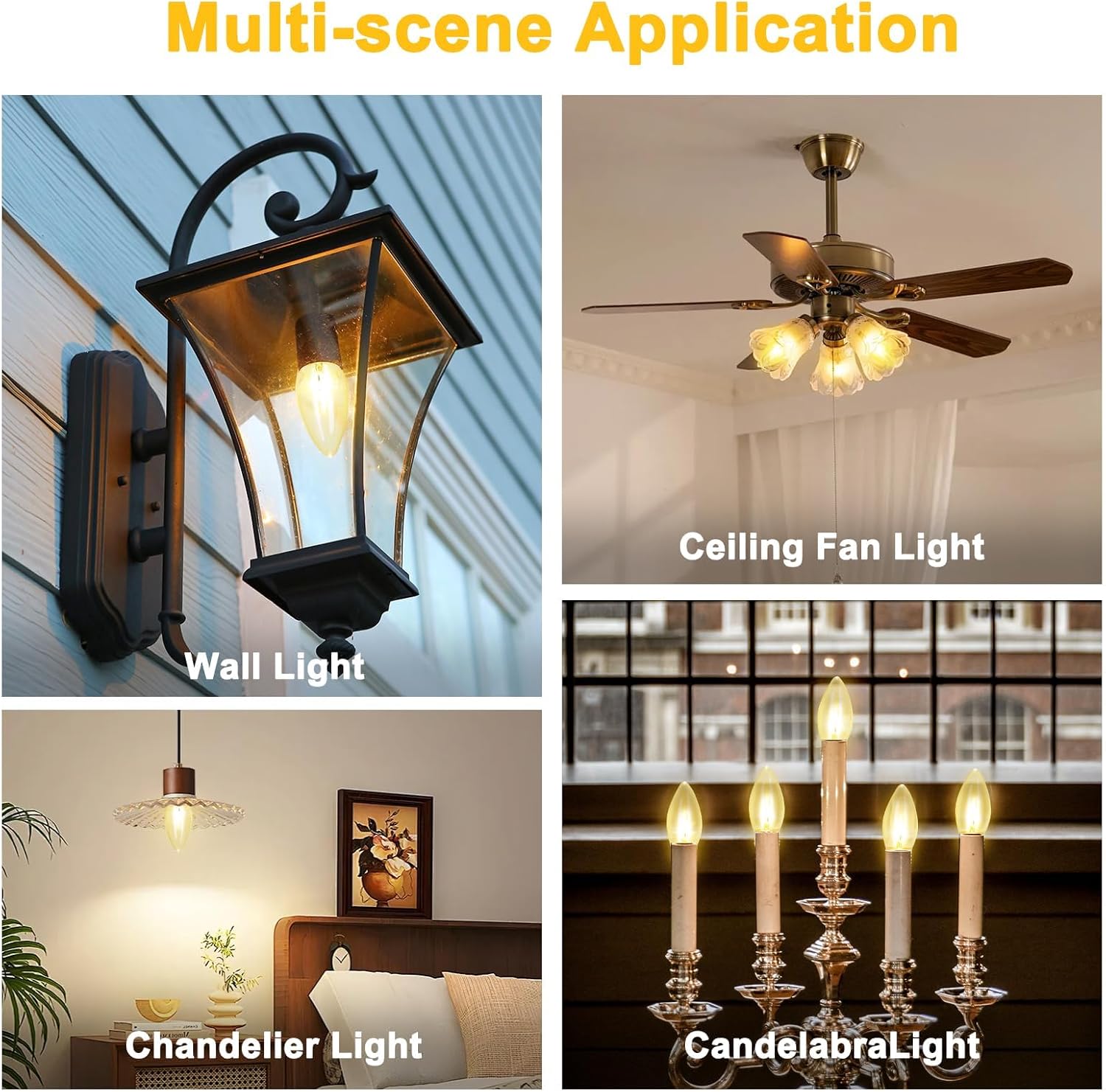 Incandescent Torpedo Tip Chandelier Bulbs - 25W Equivalent Dimmable Candle Bulbs, Warm White 2700K, E26 Medium Base, 120V, Vintage Filament Style, 6-Pack