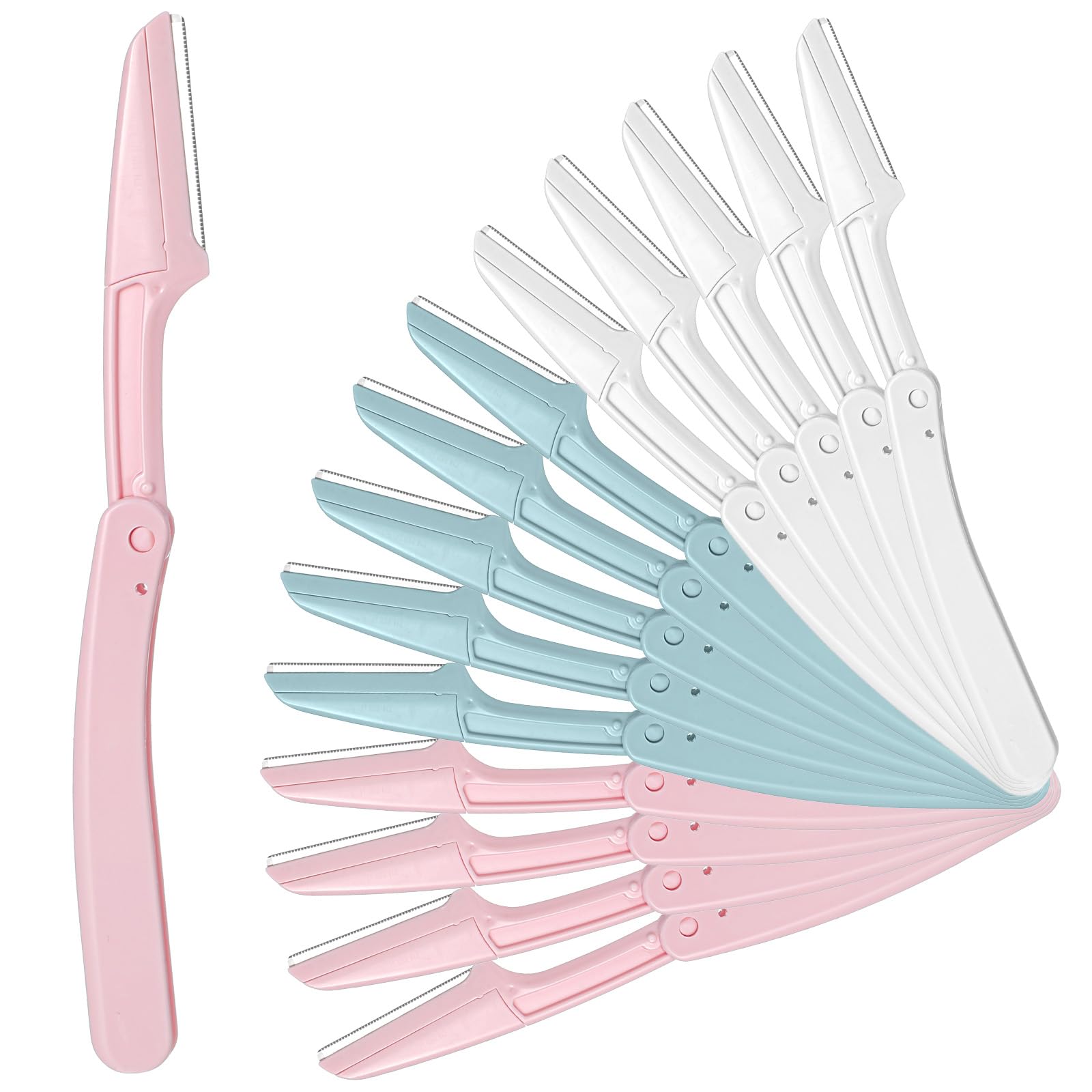 15 Pcs Dermaplane Razor Folding Eyebrow Razors for Women Face Fuzz Remover Facial Hair Removal for Women and Men Travel Dermaplaning Beauty Tool - Green White Pink
