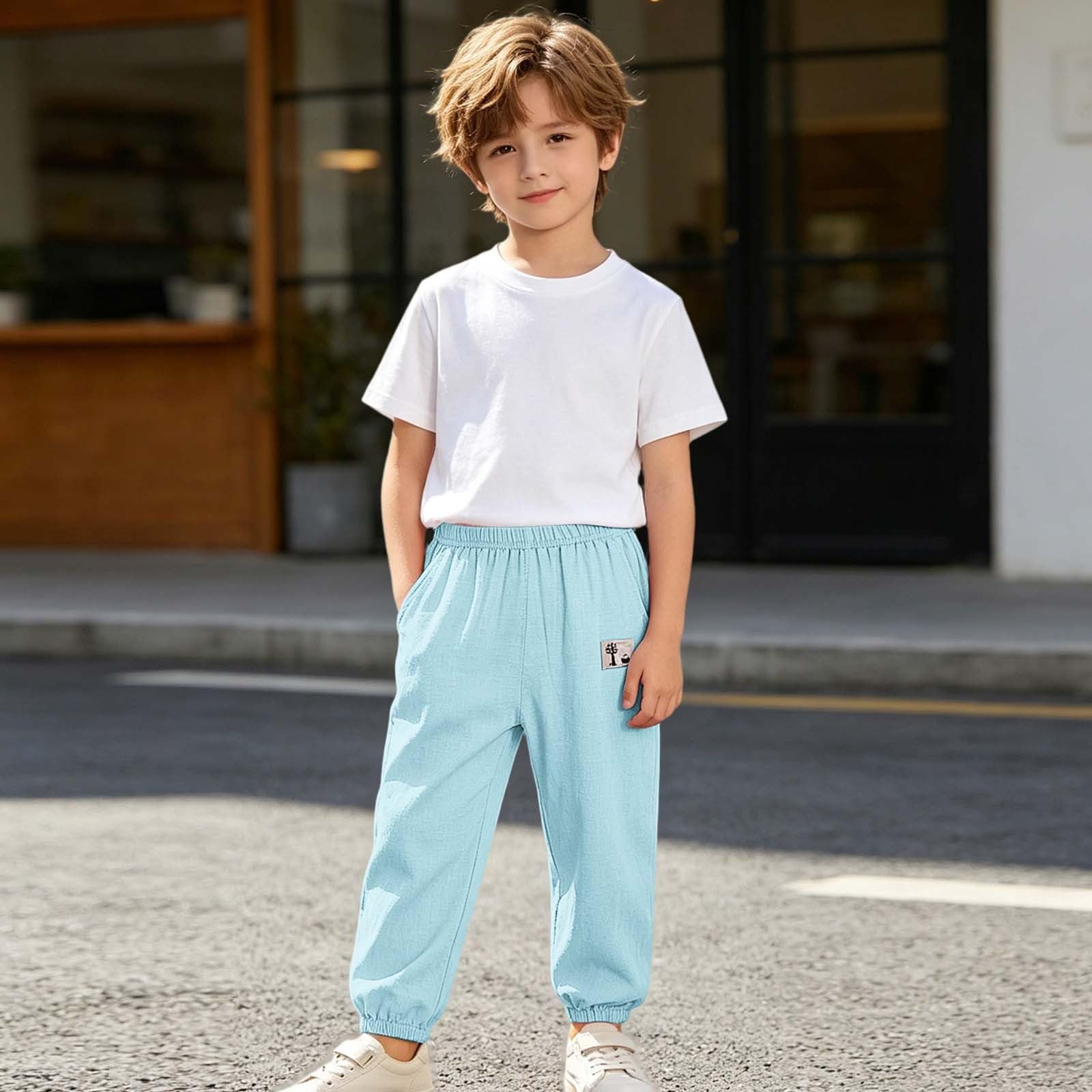 Pantalon Lin Enfant Garçon Fille Été Anti-moustiques Décontracté Pantalon Coton Lin Couleur Unie Pantalons Loisirs Sarouel Taille élastique Streetwear 3-10 Ans