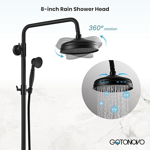 Miniatura 3 de gotonovo Grifo de ducha de baño, mezclador de lluvia, cabezal de ducha redondo de 8 pulgadas, mango cruzado doble con boquilla de bañera, montaje en