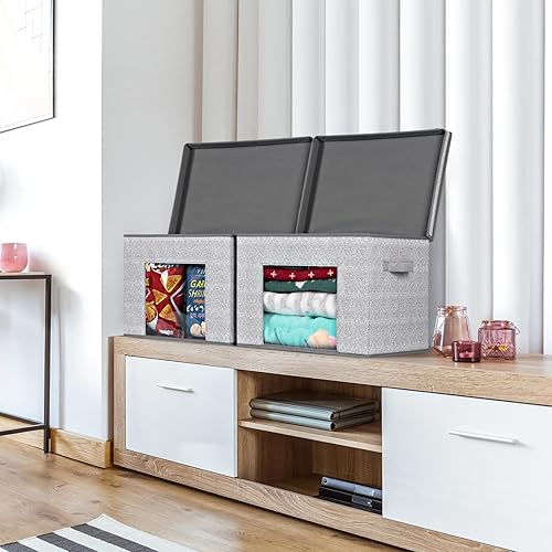 Vista 5 de Univivi Cajas de almacenamiento plegables de tela grandes con tapas [paquete de 4] cubos de almacenamiento plegables organizadores para el hogar