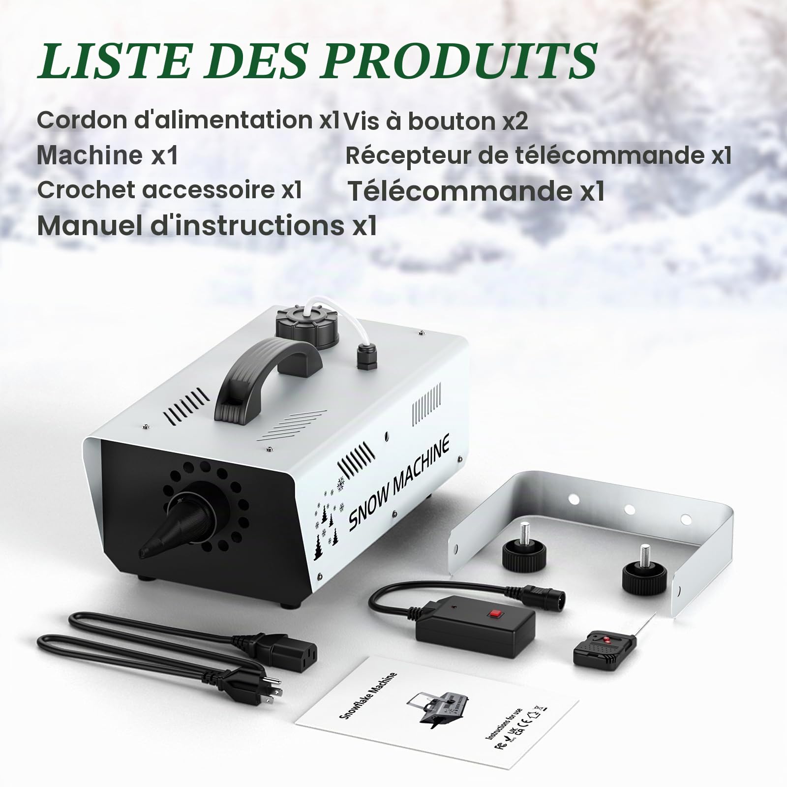 Machine à Neige 1200W avec Télécommande et Commande Filaire, Jet de Neige de 3M Taille des Flocons Réglable pour Noël Mariages Fêtes Scènes