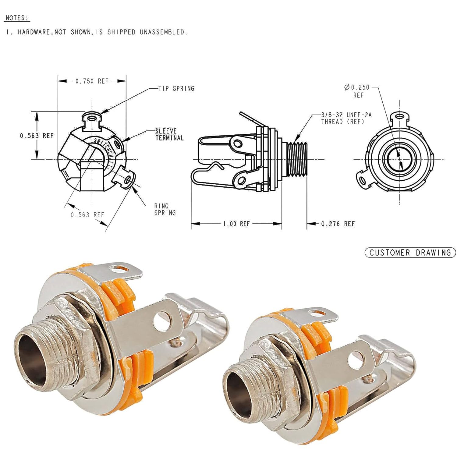 RUNCCI-YUN 6,35mm 1/4 Inch Female Guitar Input Jack, 6,35mm TRS Stereo Panel Mount Socket - Image 2