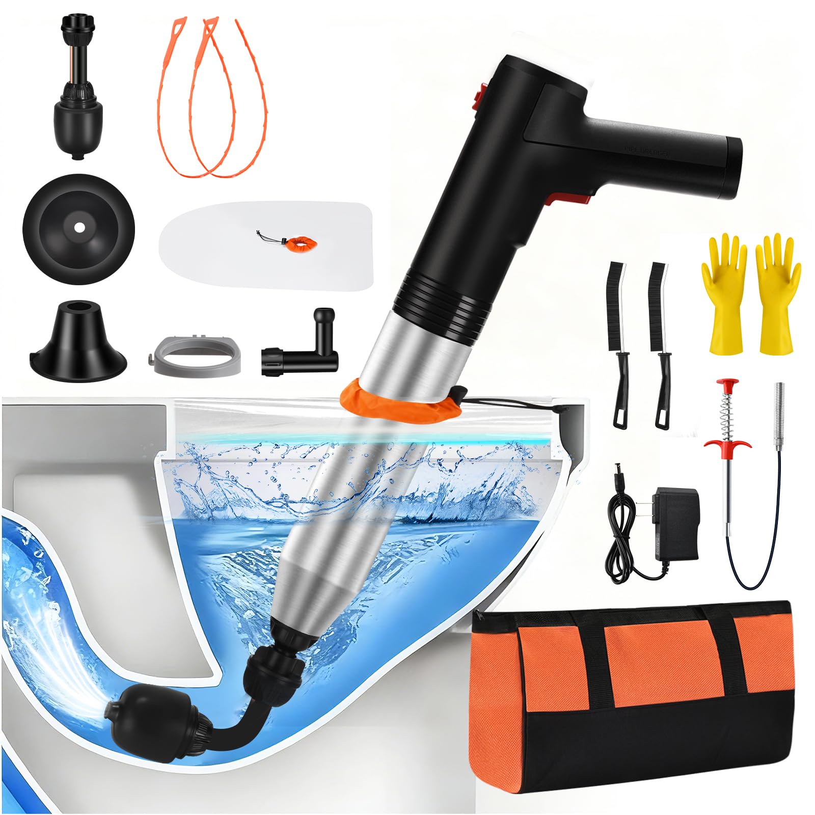 High Pressure Drain Blaster Heavy Duty High-Pressure Air Drain Blaster – Real-Time Barometer, 4 Interchangeable Heads, Max 120 PSI, For Toilet, Sink, Floor, Kitchen Clogs High Pressure Drain Blaster Heavy Duty High-Pressure Air Drain Blaster – Real-Time Barometer, 4 Interchangeable Heads, Max 120 PSI, For Toilet, Sink, Floor, Kitchen Clogs