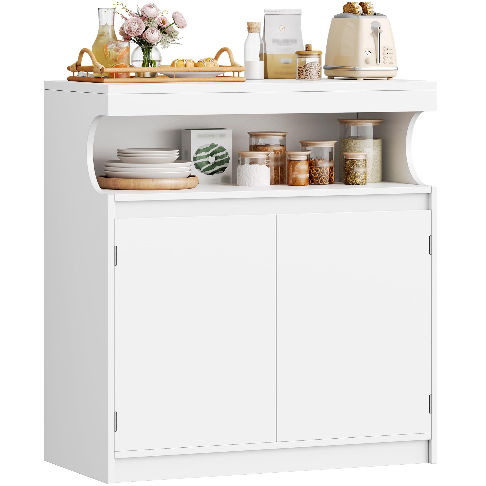Hzuaneri Meuble Cuisine, Buffet à 2 Portes, Meuble de Rangement avec Espace Ouvert, Commode, Style Moderne, Étagères Réglables, Adapté à la Cuisine ou au Salon, 40 x 80 x 85 cm, Blanc SC80003X | Section de buffet ouverte, étagères réglables, armoire de ra