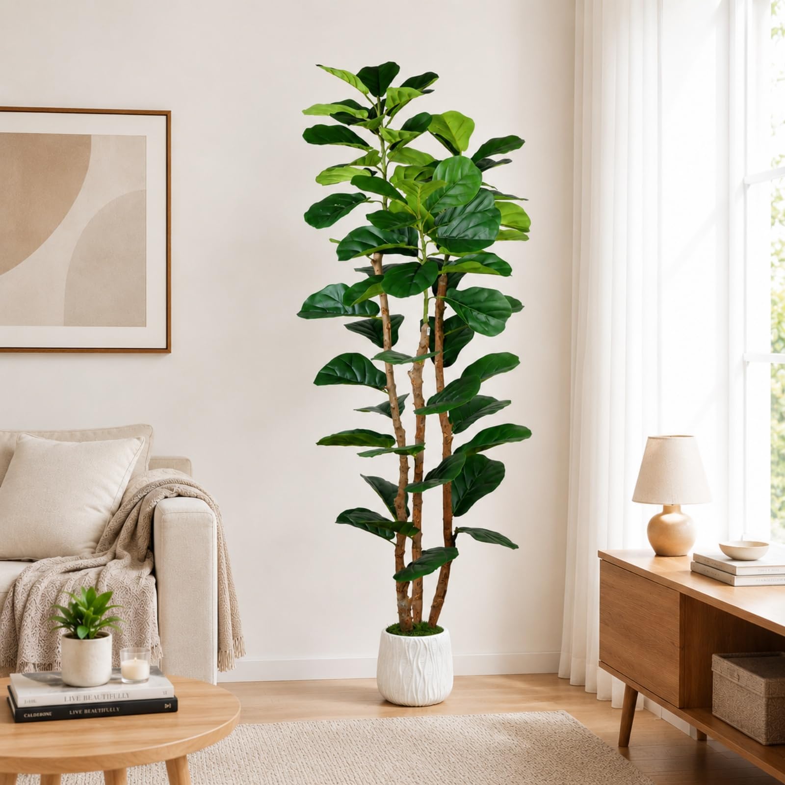 6FT Artificial Fiddle Leaf Fig Tree with White Pot Artificial Plants Indoor — image 1
