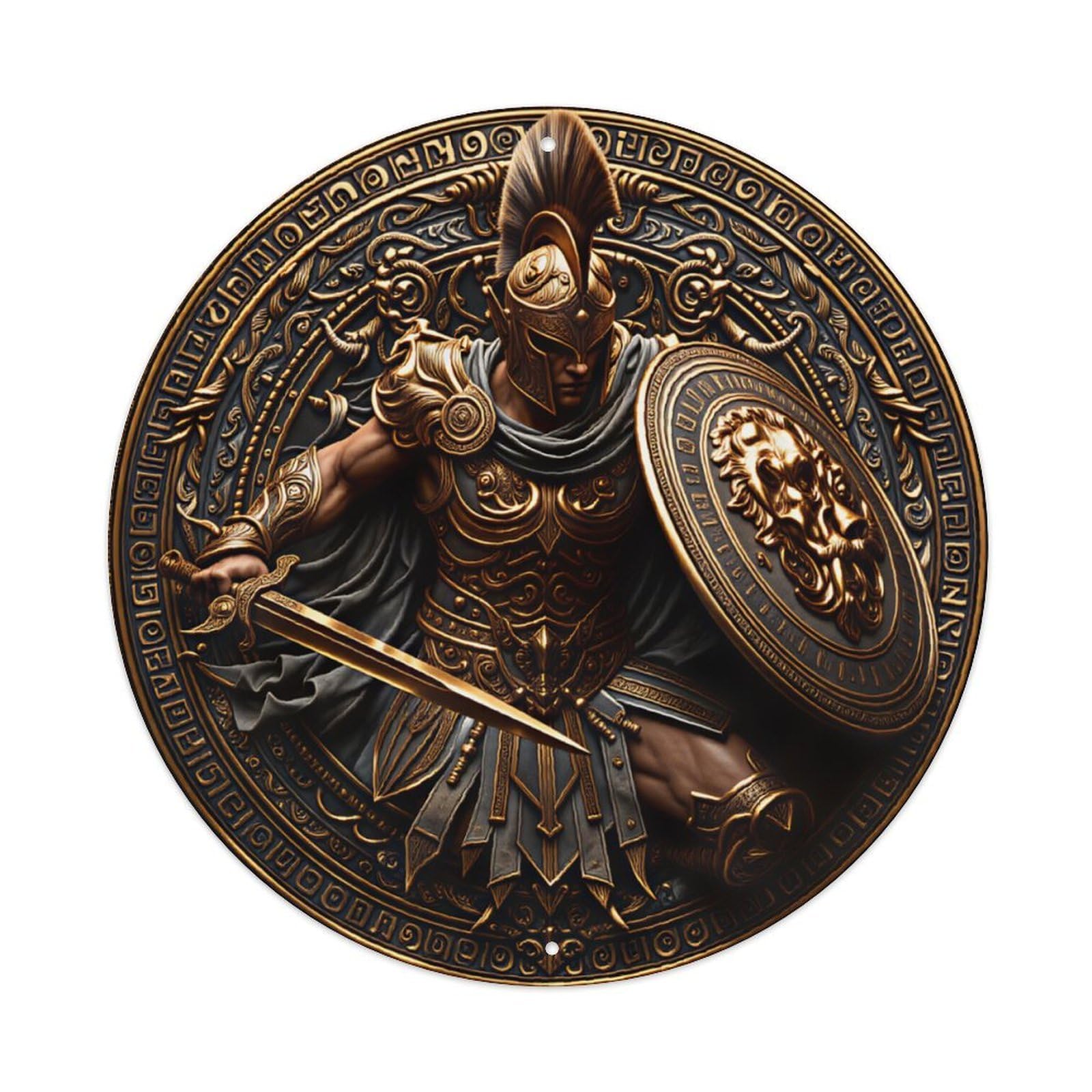 Ldfuieksufg Style Round Classic Roman Warrior Vintage Decor Wall Plaque Vintage Aluminium Metal Sign, Retro Wall Decor For Home, Bar, Garage & Farmhouse 20X20cm