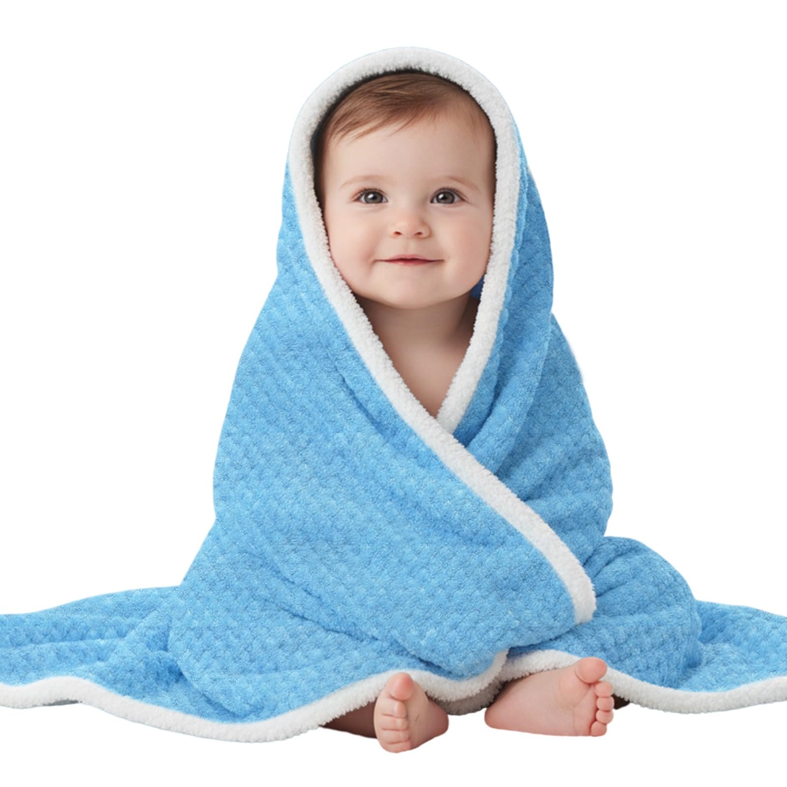 Baby Blanket for Newborns – Super Soft Fleece Hooded Wrapper Sheet for Baby Boys & Girls, Lightweight Swaddle Blanket, (0-24 Months, 100 cm x 70 cm) - Blue