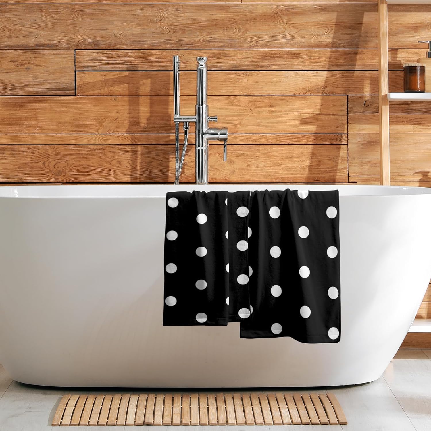 Giwawa Black and White Hand Towel - Vintage Black White Polka Dot Bathroom Hand Towels Modern Simple Face Towels Absorbent Fingertip Towels for Kitchen Gym 14 x 28 Inch, Set of 2 - Image 7