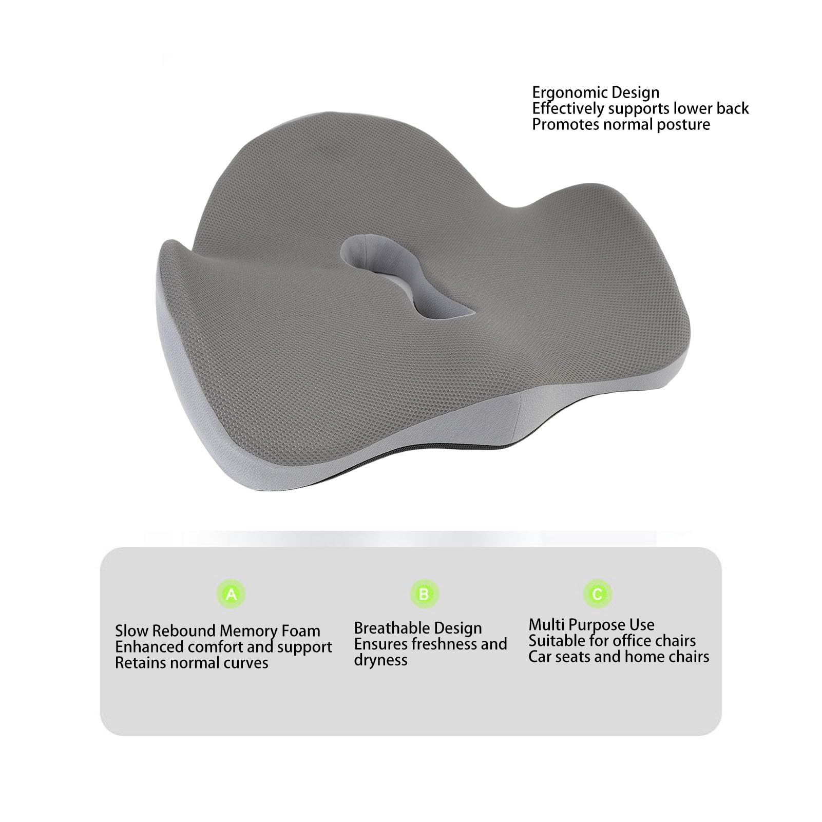 Yinhing Poduszka do Siedzenia, Poduszka z Pianki Pamięci, Poduszka na Krześle biurkową, Ergonomiczna Poduszka Krzesła, dla Długich Pracowników Siedzących, Kierowców Samochodów (GREY)