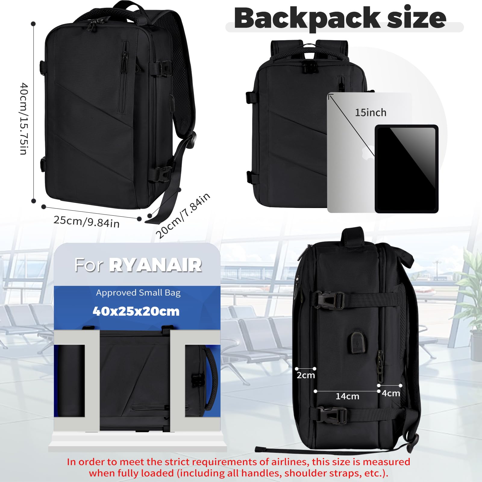 Gluckstar Zaino per Ryanair/Wizzair 40X20X25, Zaino da Viaggio Cabina Bagaglio a Mano 15 Pollici Zaino Porta Pc Donna Uomo, Borse da Viaggi Trekking Zaini Aereo Lavoro Zainetto 20L Beige