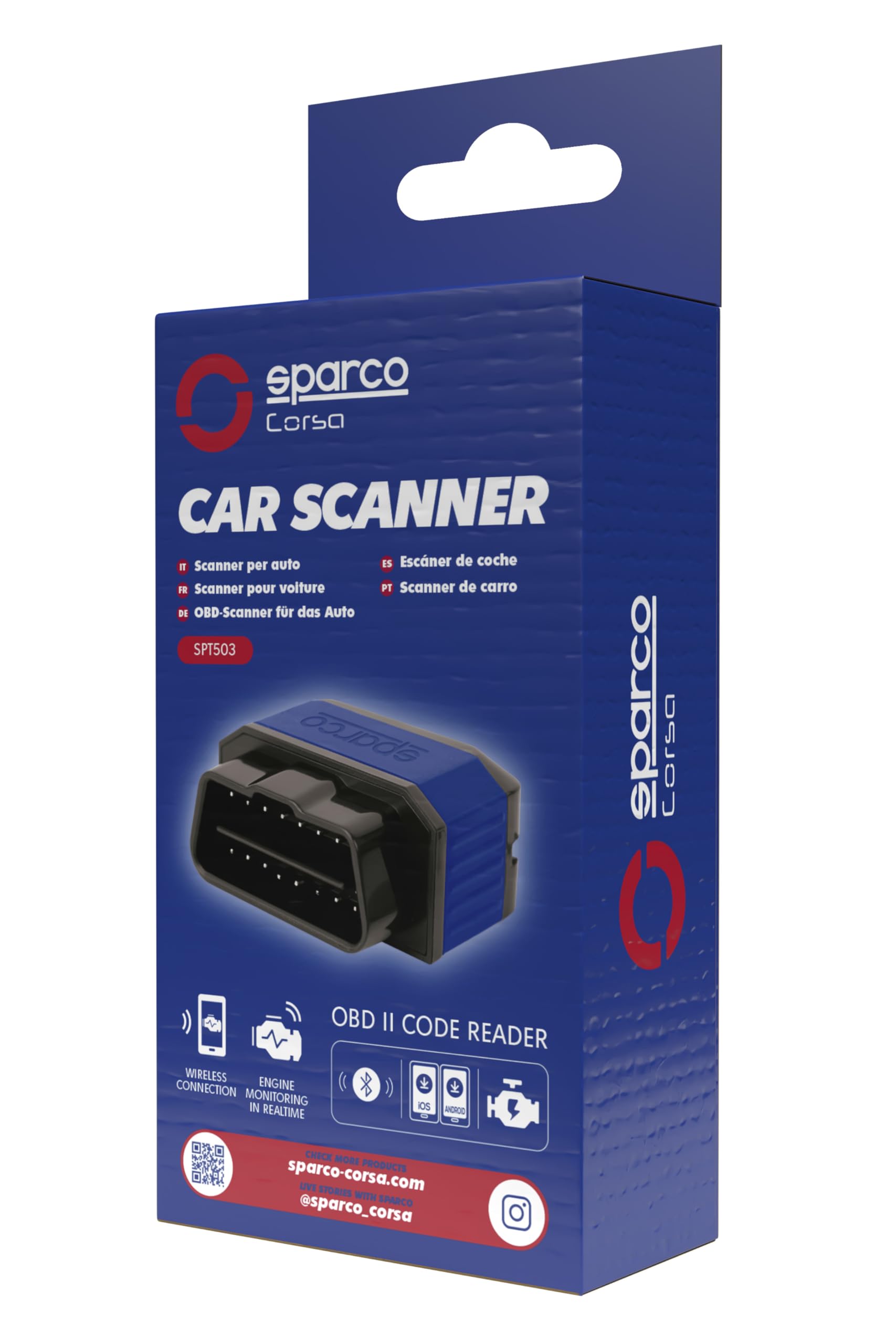 Sparco Dispositivo di diagnosi per auto multimarca OBD2 Scanner Bluetooth 5.2 per iOS e Android Lettore di codici di errore DTC Cancellazione dei guasti del motore Monitoraggio in tempo reale