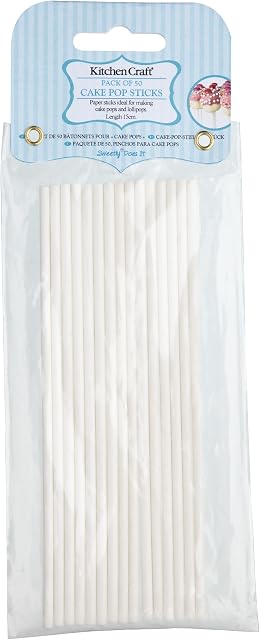 Sweetly Does It by KitchenCraft, Cake Pop Sticks, Lolly Pop Sticks, Paper, Pack of 50, White