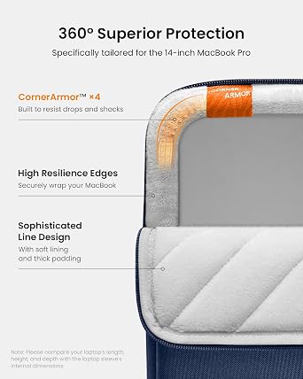 tomtoc 360 Protective Laptop Sleeve Set for 14-inch MacBook Pro M5 Pro/Max (2026) A3426 A3427 A3434 M4/M3/M2/M1 A3112 A3401 A3185, Water-Resistant Lapop Case Bag with Accessory Pouch for Dell XPS 14