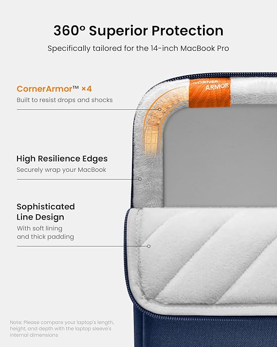 tomtoc 360 Protective Laptop Sleeve Set for 14-inch MacBook Pro M5 Pro/Max (2026) A3426 A3427 A3434 M4/M3/M2/M1 A3112 A3401 A3185, Water-Resistant Lapop Case Bag with Accessory Pouch for Dell XPS 14
