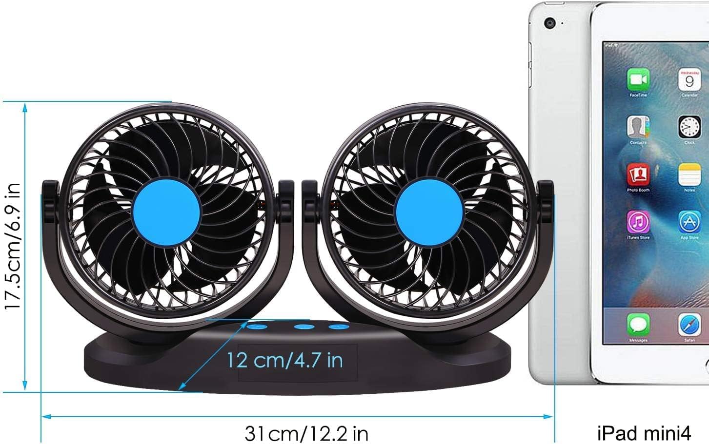 Cherubfunz Ventilatore Auto, 12 Velocità e Rotazione a 360°, 5" Display LED di Temperatura e Umidità, Ventilatore di Raffreddamento per Auto Camion Furgone SUV Barca