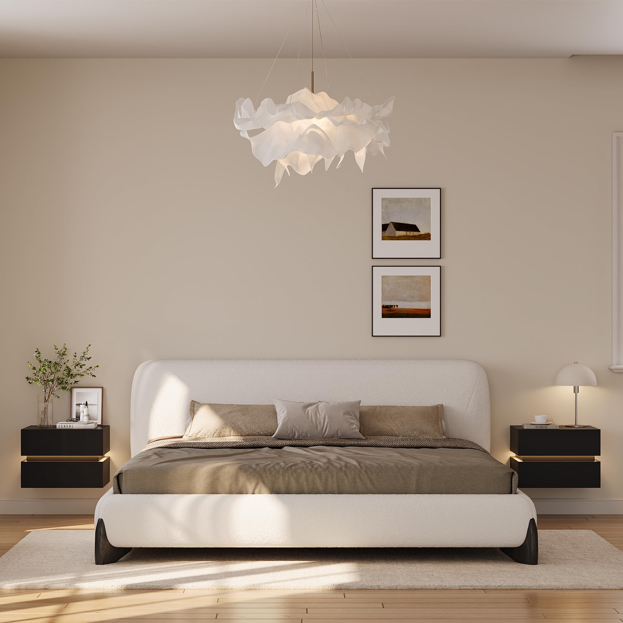 Homary Nachttisch 2er Set Schwebender Nachttisch mit 2 Schubladen, Lumio Nachttisch wandmontage mit LED-Beleuchtung und Ladestation, ideal als nachttisch hängend im Schlafzimmer in Schwarz, 2er Set