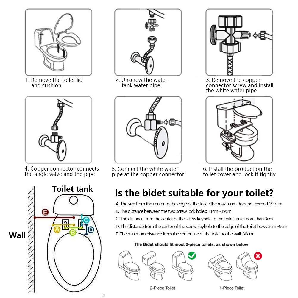 Accesorio para bidé de Inodoro con Doble Boquilla de Rosca de 3/8, Agua Fría y Caliente, Accesorio para bidé, Agua Tibia, Boquilla Rociadora Autolimpiante Estándar de la UE