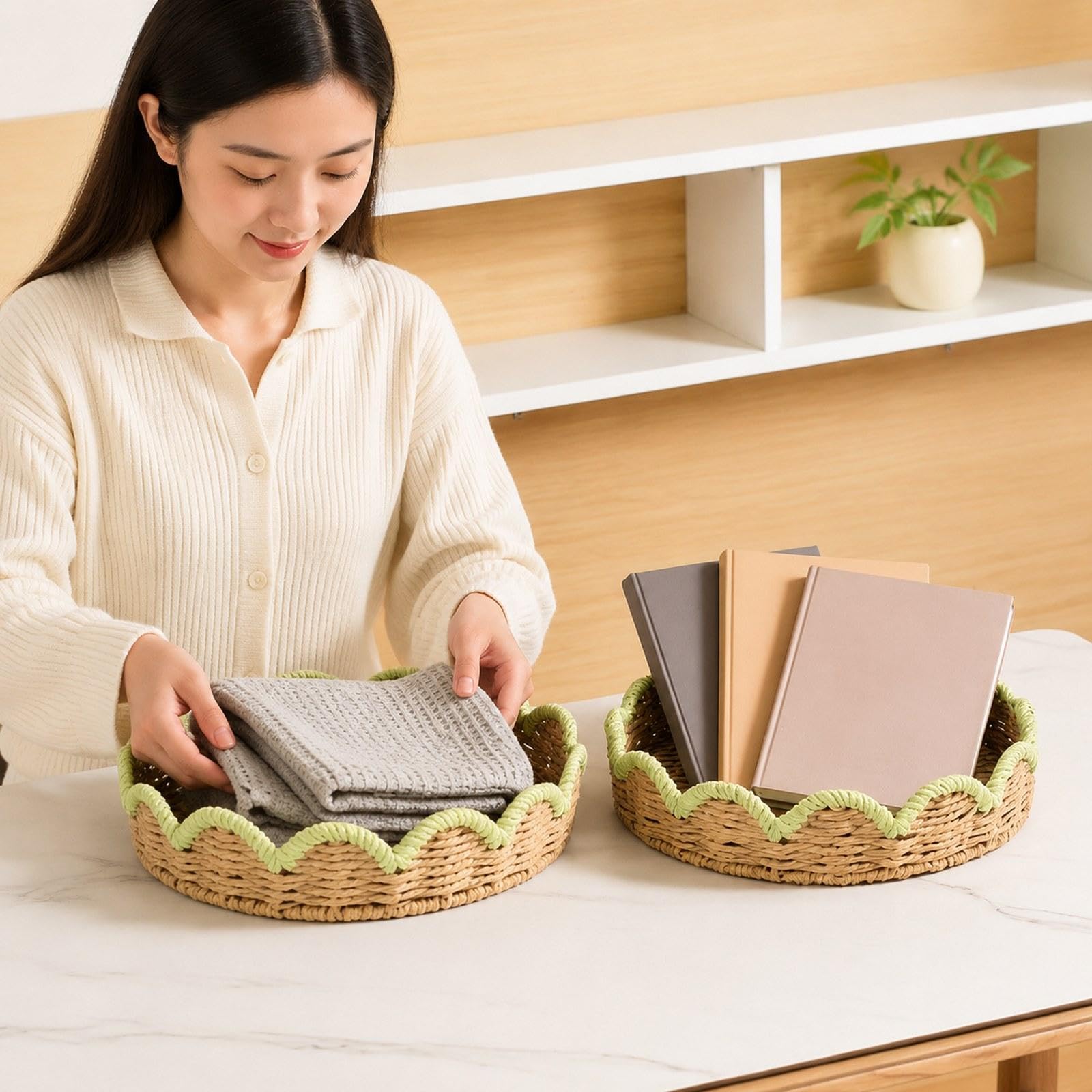 predolo 2 cestas Tejidas a Mano, apilables, organizadoras Multiusos, Cajas Almacenamiento delicadas
