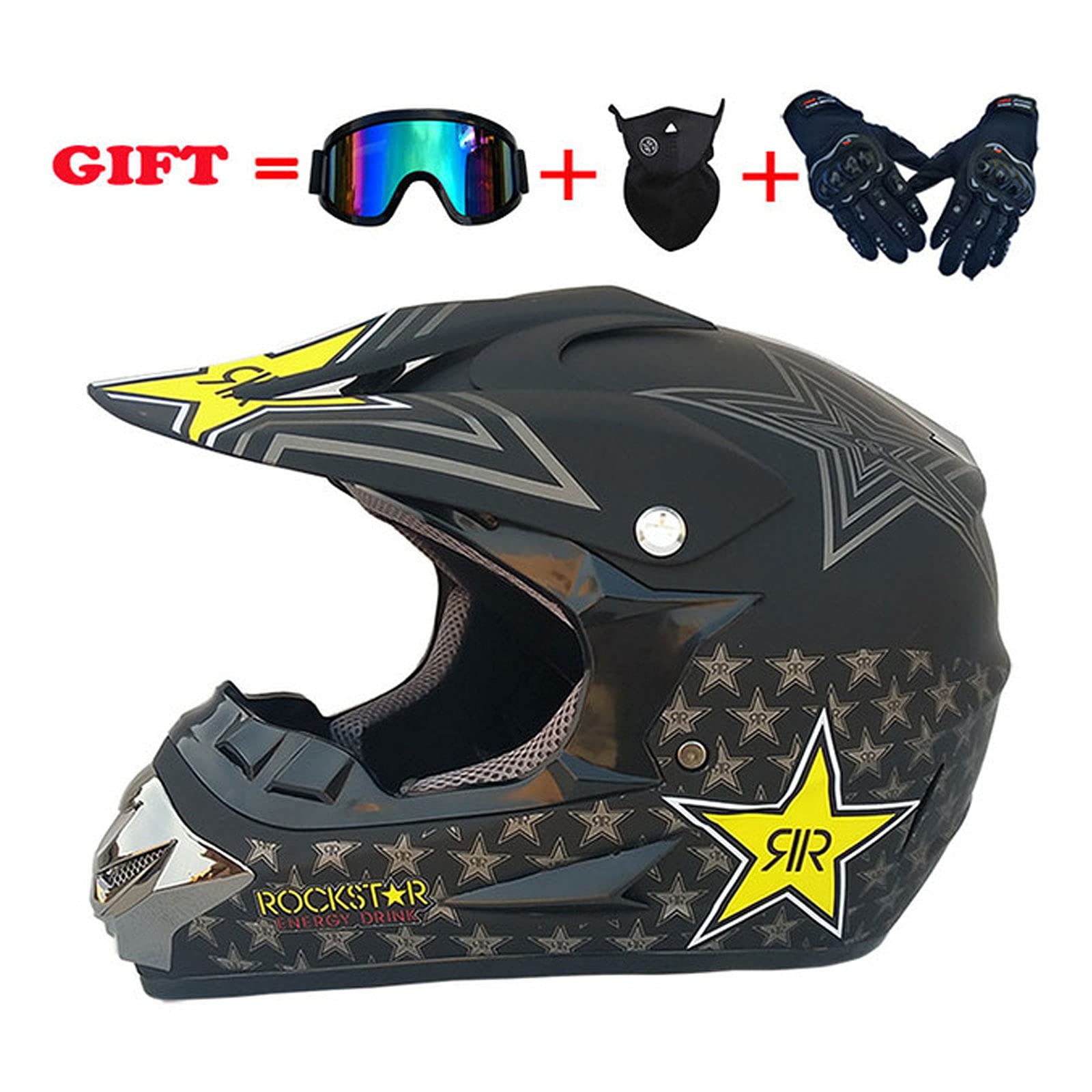 Casco Integral con Gafas, Guantes, Máscara, Casco Conjunto De Casco De Motocross para Motocicleta para Adultos para Hombres Adultos Mujeres