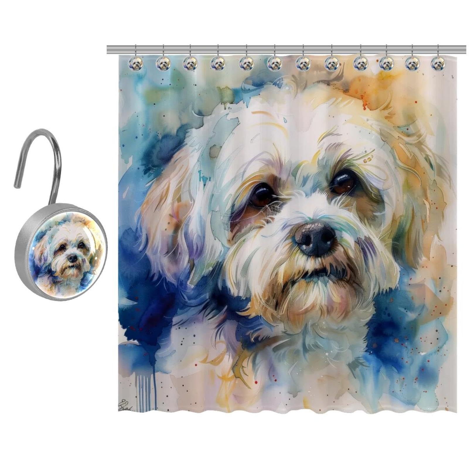Rideau de douche imperméable Shih Tzu blanc pour éviter les éclaboussures de bain