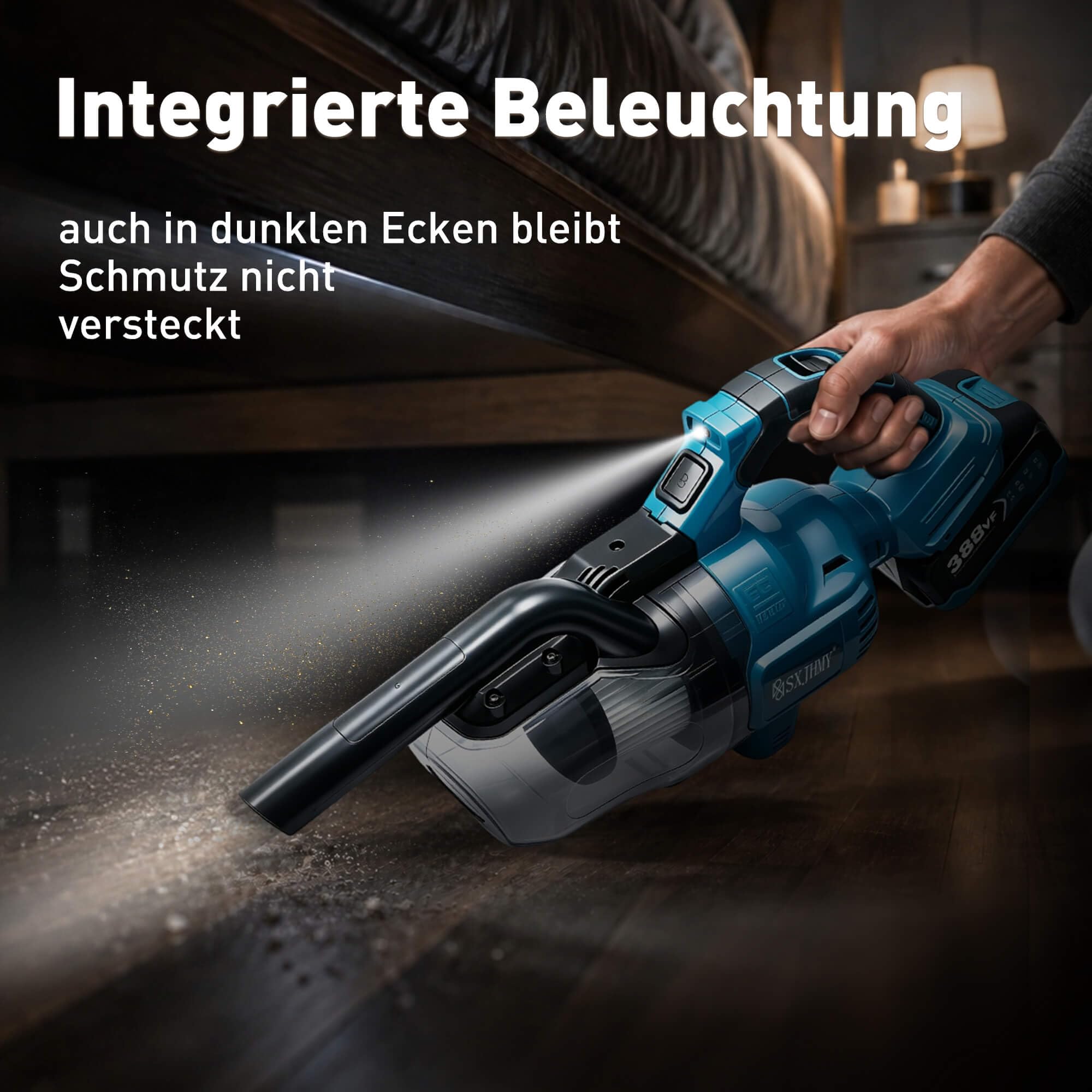 Aspiradora con batería para Makita 18 V 20000 Pa 5 en 1 45 min de autonomía (azul con 1 pila) | Aspiradora de mano con luz LED, 700 ml, 2 filtros HEPA lavables para pelo de animales, coche, hogar, oficina