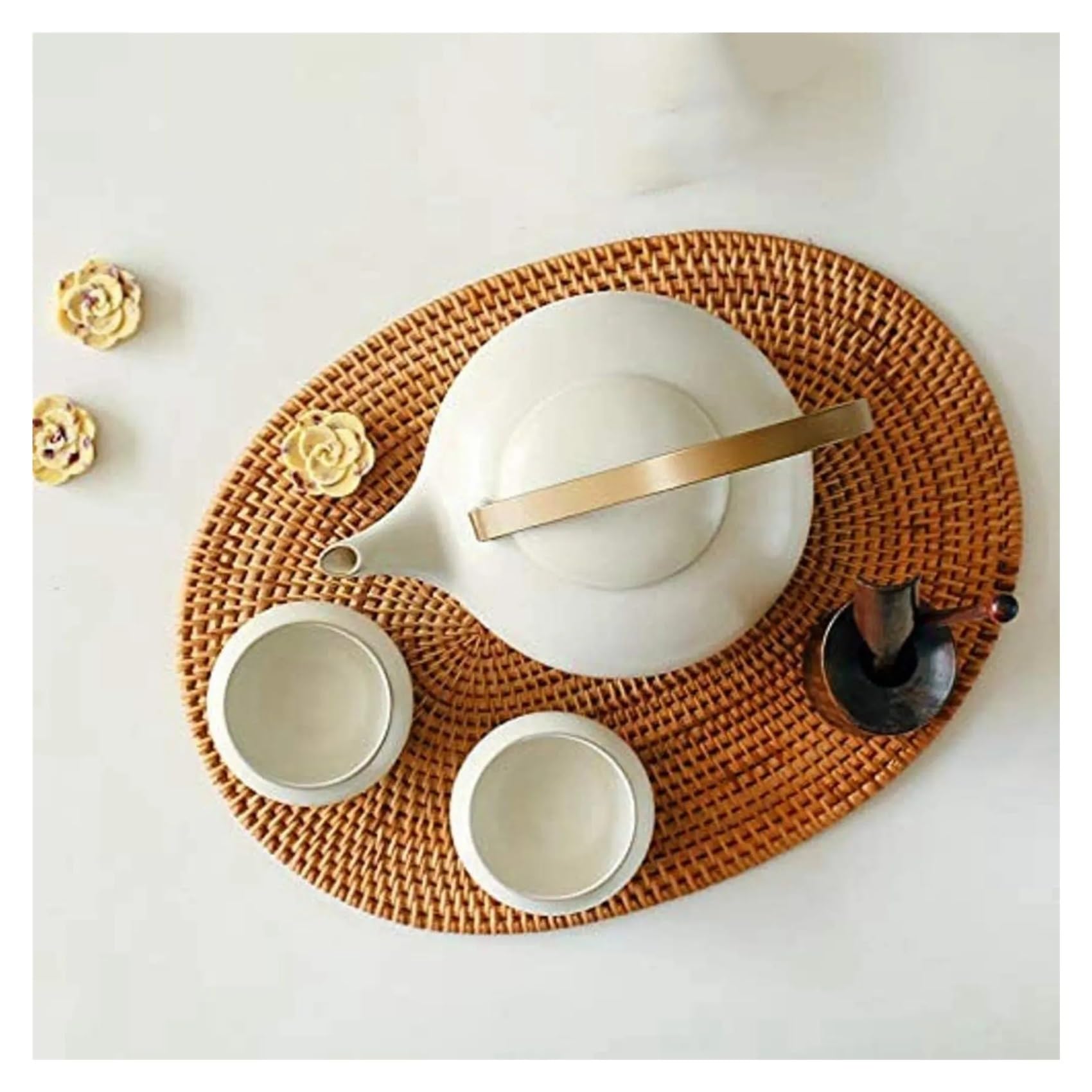 Tovaglietta Ovale Tovaglietta ovale in rattan da 6 pezzi facile da usare, rattan naturale tessuto a mano, accessori for la cerimonia del tè, adatto for sala da pranzo, cucina, ecc.