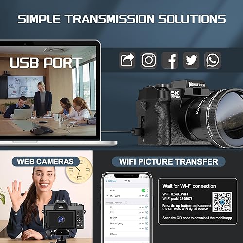 Miniatura 6 de Cámara digital 5K, cámaras de 48MP para fotografía, cámara de vlogging para YouTube con pantalla abatible de 180°, zoom digital de 16X, lente gran