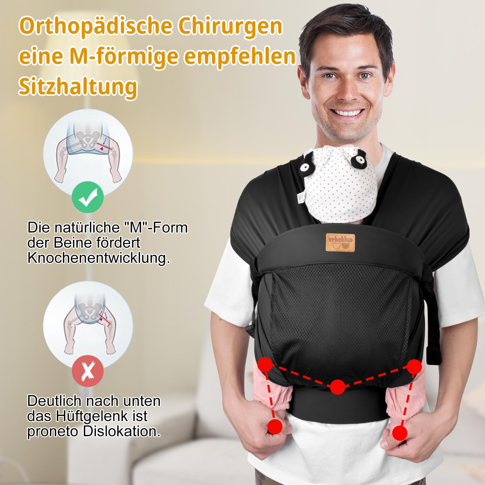 Portabebés recién nacidos, ergonómico para recién nacidos desde el nacimiento, ligero y cómodo, fácil de llevar, adecuado para madres y padres, bebés de 3 a 15 kg