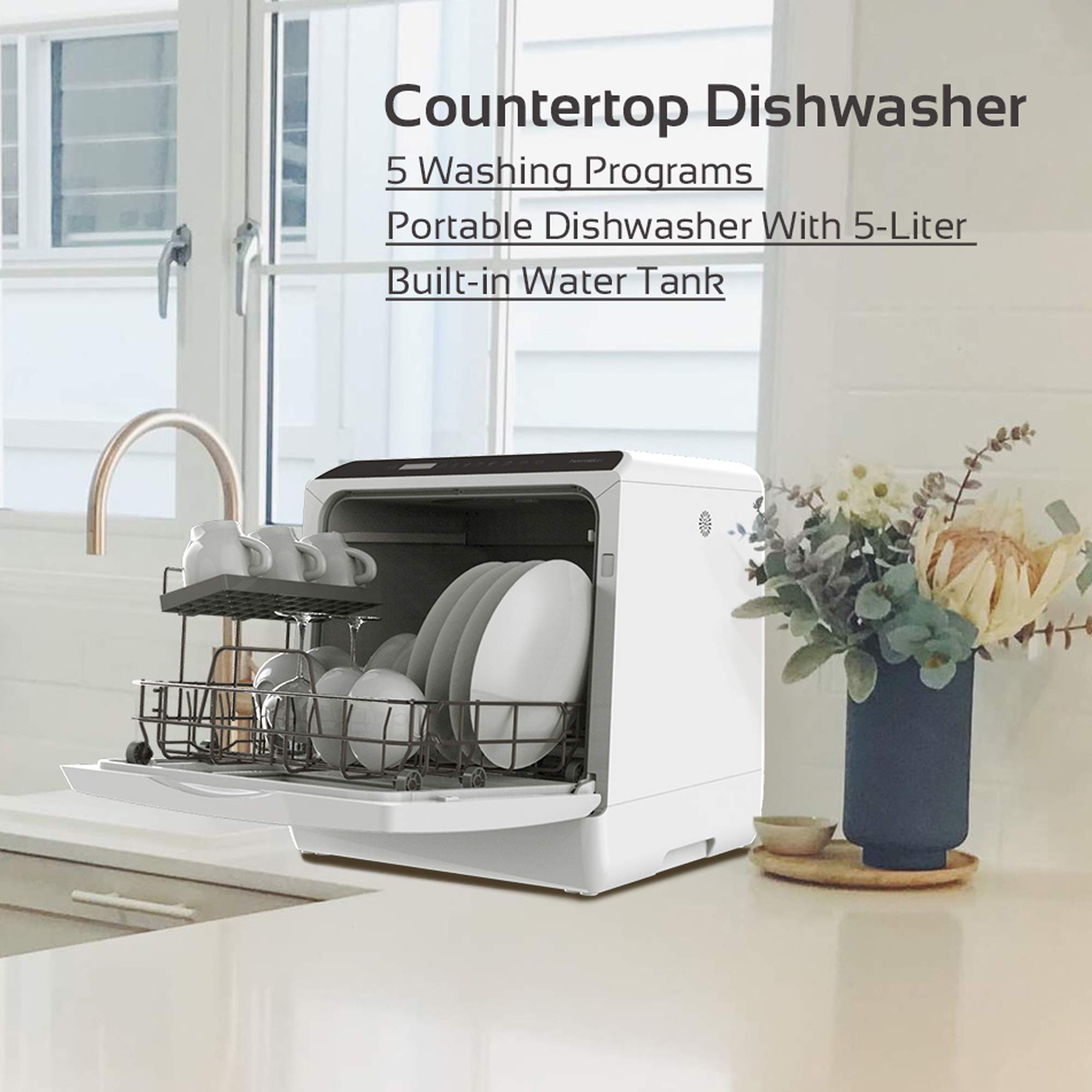 Countertop Dishwasher, 5 Washing Programs Portable Dishwasher With 5