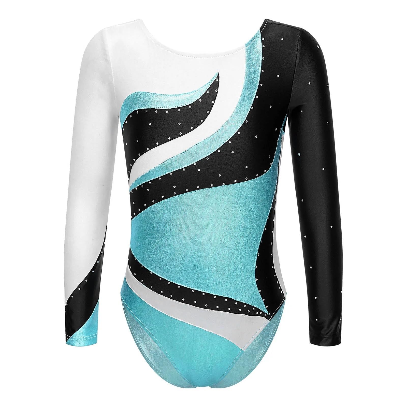 Leotardo para Competición de Gimnasia Body for niños, gimnasia, diamantes de imitación, leotardo de manga larga, traje de Ballet for baile, patinaje artístico, disfraces de rendimiento brillantes(Blue