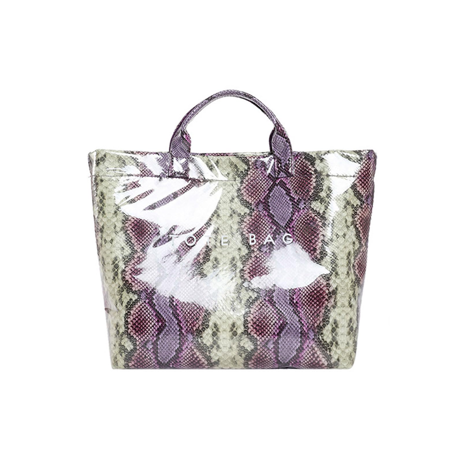 CAZSTYK Large Capacity PVC Top Handle Bag for Women with Stylish Letter Print Handbag PU Bag for and Daily Use PVC Handbag