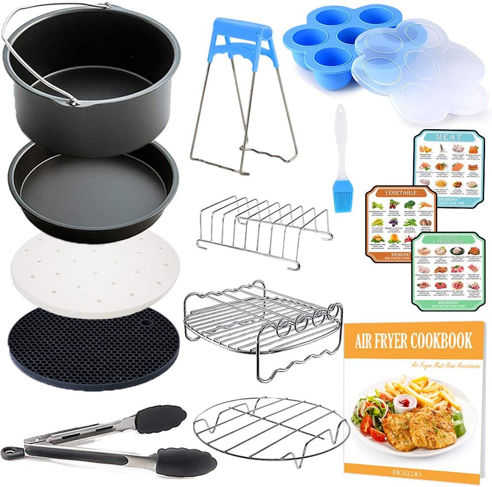 DEMEDO 8 inch XL Air Fryer Accessories 11 pcs with Recipe Cookbook Compatible for Gowise USA Cozyna Airfryer XL 5.3QT ââ‚¬â€œ 5.8QT, Deluxe Deep Fryer Accessories Set of 12
