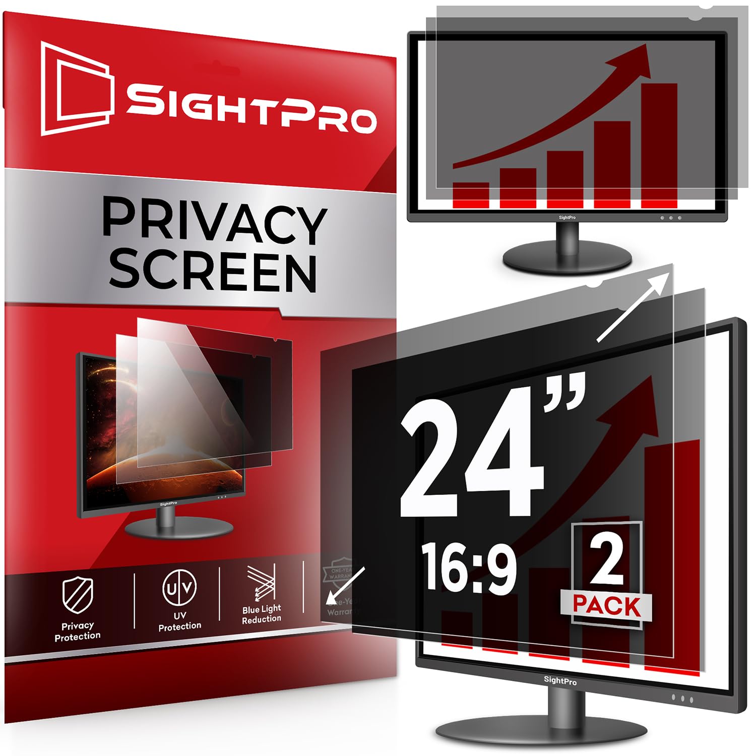 24 Inch 16:9 [2 Pack] Computer Privacy Screen Filter for Monitor - Privacy Shield and Anti-Glare Protector