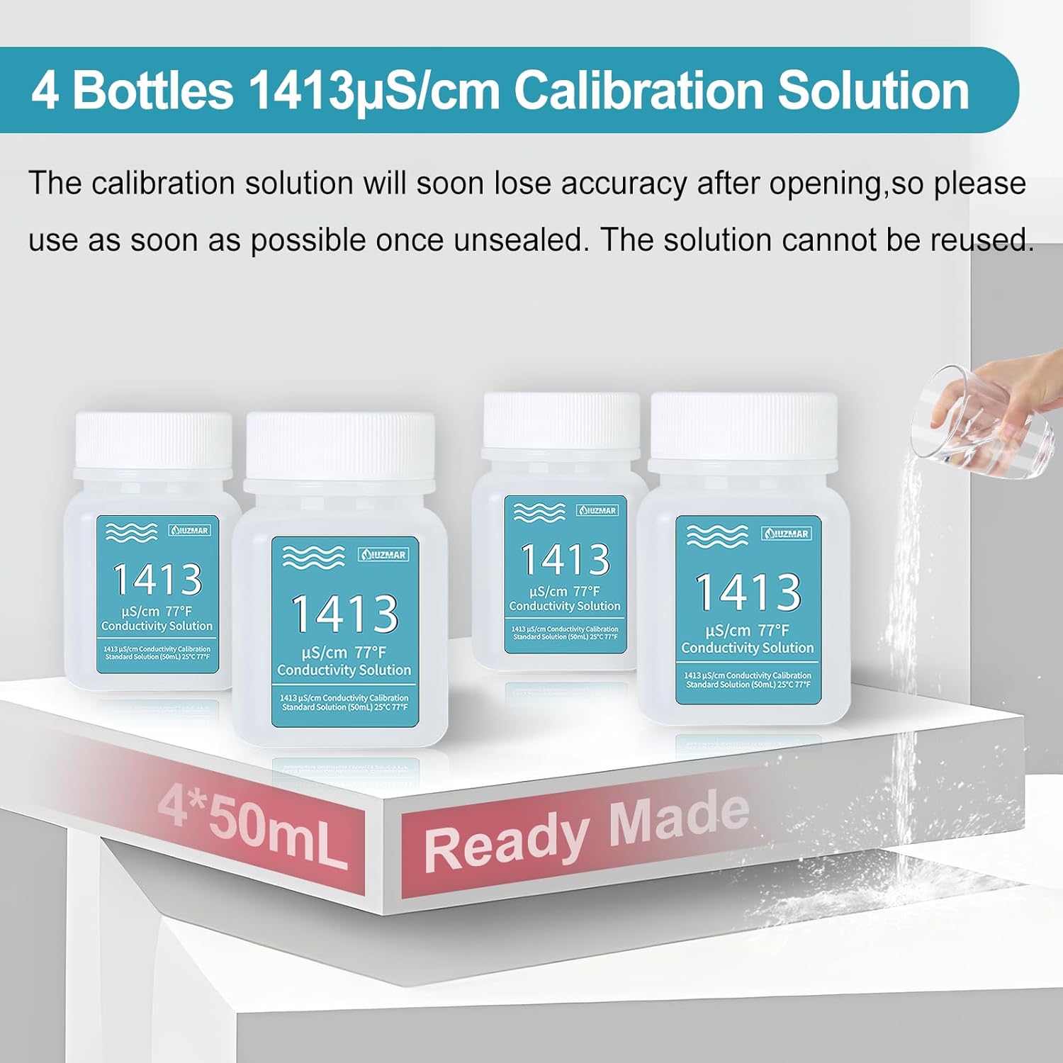 Digital Conductivity Tester PPM EC Meter Truncheon Nutrient Meter with Light Indicator for Hydroponics and 1413μS/cm Calibration Solution for EC Tester Hydroponics Meter 4 Bottles of 50mL