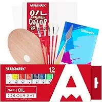 AUREUO Conjunto de tinta a óleo - Kit de pintura a óleo com tintas a óleo de 12 cores, 22 x 30,5 cm / 2 pacotes de quadros de tela, 5 pincéis, paleta de madeira e faca de pintura - Materiais de