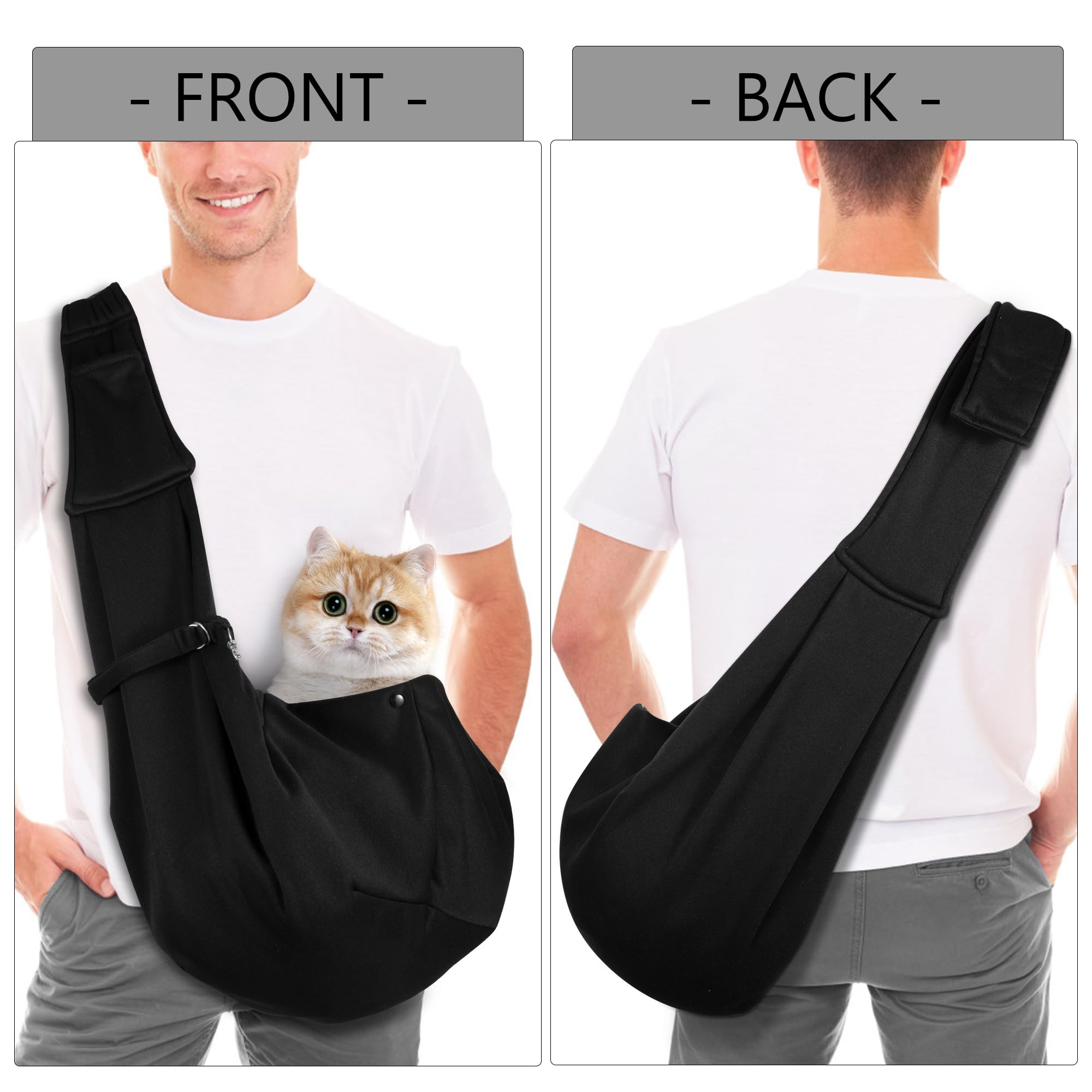 Bandolera para Perro Ajustable Bolso para Mascotas Transpirable Manos Libres Transportador de Cachorros para Perros Gatos Pequeño y Medianos Negro