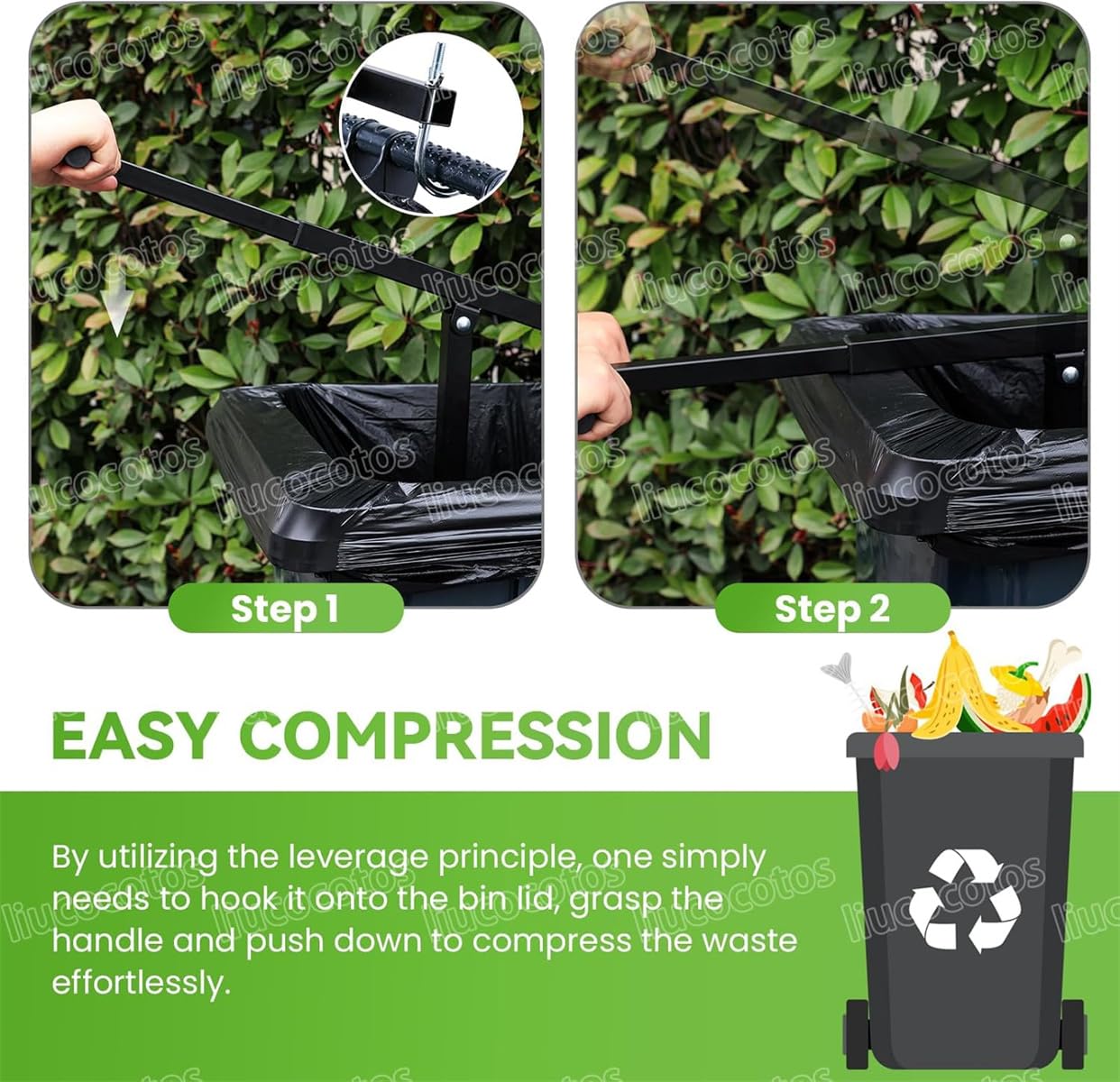 Wastemate - Compactador de basura, compactador de basura manual, compactador de basura sin contacto, aplastador manual de basura, para cocina, jardín, restaurante, oficina