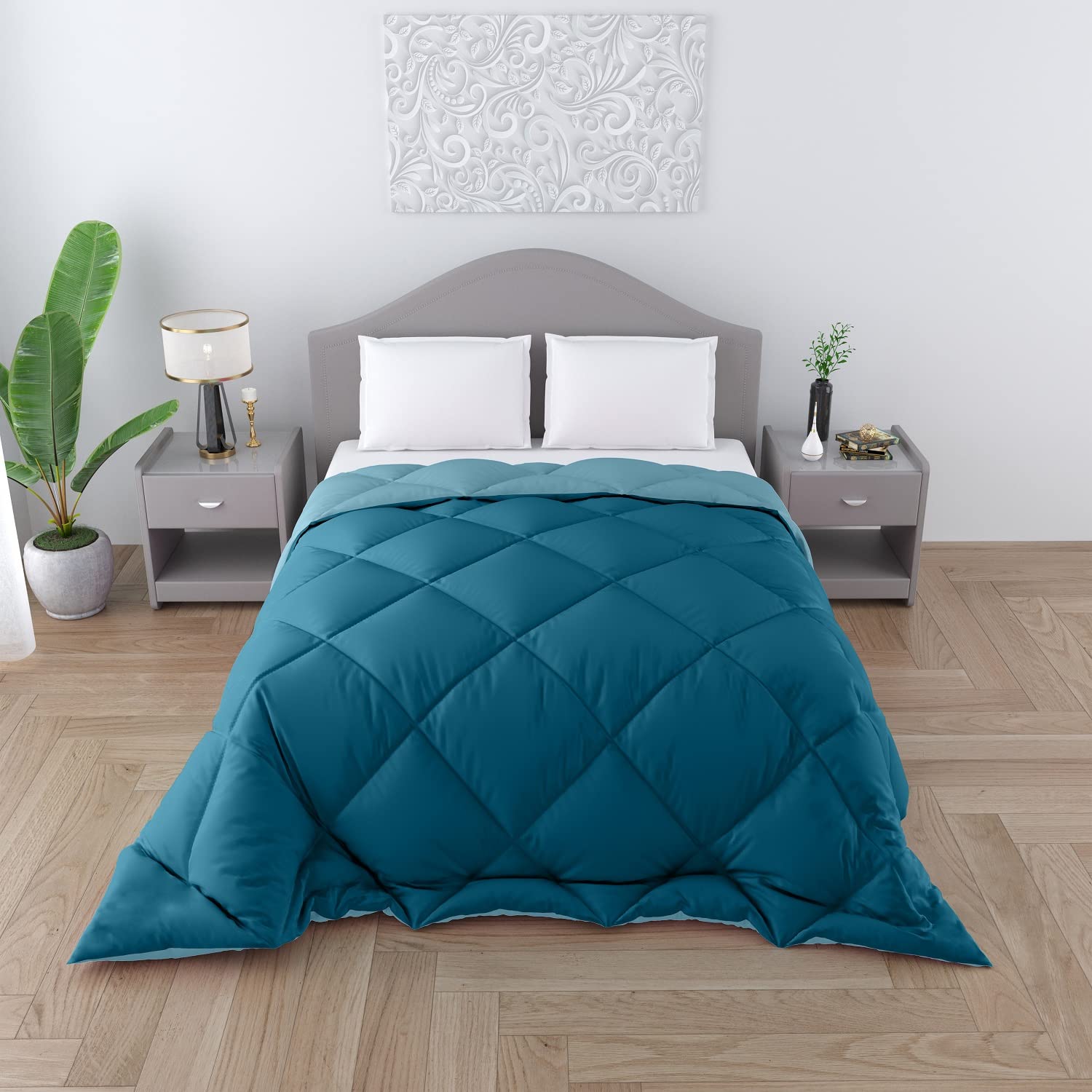 Microfiber 300 GSM Reversible Comfort & Soft Comforter||Duvet|| Blanket Double Bed Ultra Soft AC Comforter for All Weather-(Double-90X100 inch)-Teal Sky-Pack of 1-image-17