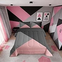 Vista 23 de Erosebridal - Juego de edredón con rayas rojas y negras tamaño Queen, juego de ropa de cama con diseño geométrico y estampado de patchwork en blanco