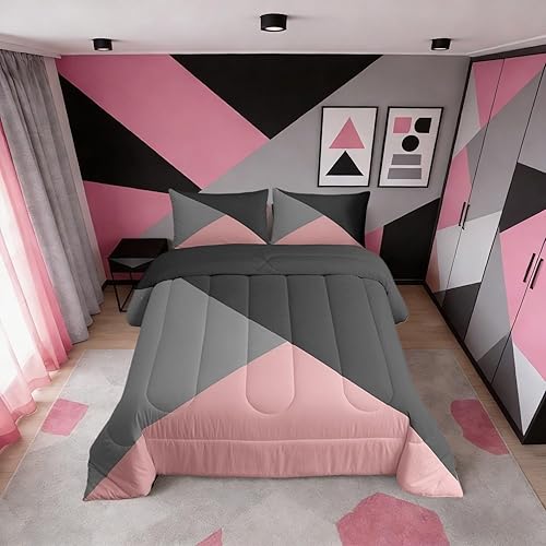 Miniatura 23 de Erosebridal - Juego de edredón con rayas rojas y negras tamaño Queen, juego de ropa de cama con diseño geométrico y estampado de patchwork en blanco