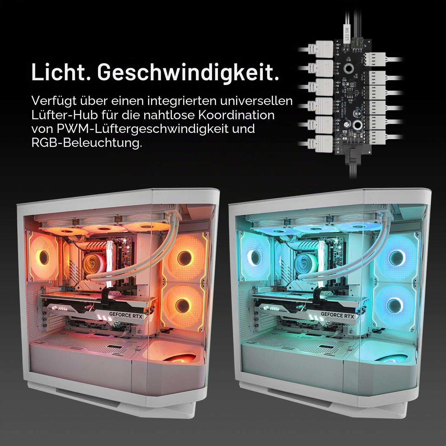 COUGAR FV270 RGB Mid Tower EATX/ATX PC Gaming Gehäuse mit gebogenem gehärtetem Glas – Schwarz RGB