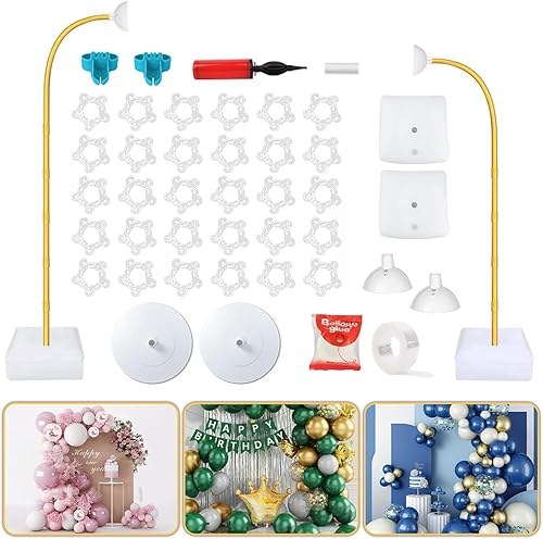 Kit de arco de globos soporte de arco de globos flexible de 8.2 pies y 6 pies con base y bomba manual, versátil soporte de globos de medio arco para