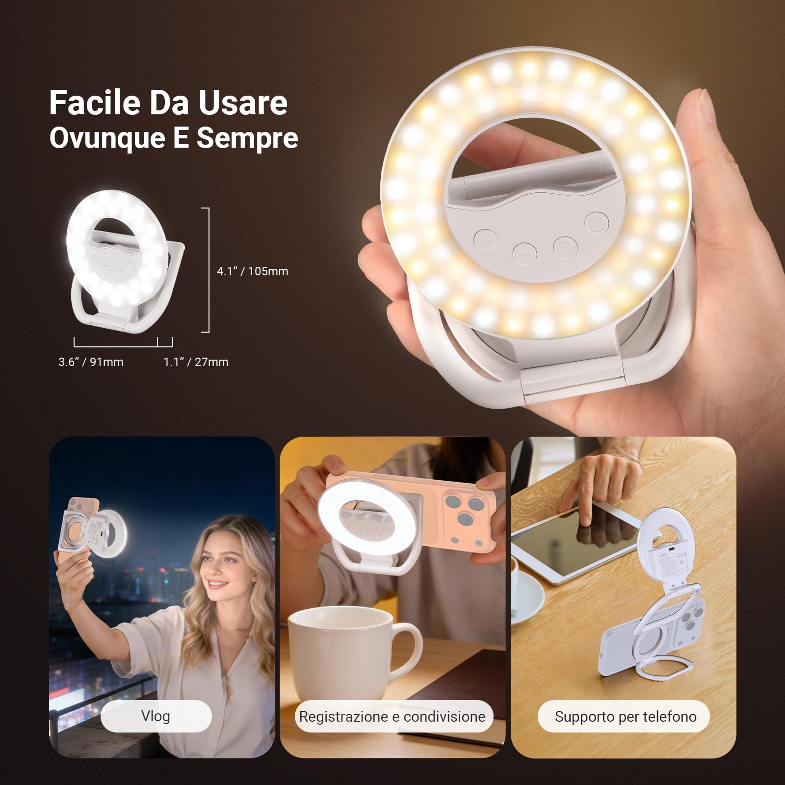 NEEWER ENTRY LEVEL VERSION N35 Selfie Ring Light Magnetica Compatibile con MagSafe iPhone, Piccola Luce di Riempimento LED Pieghevole in Plastica Bicolore 4W 800mAh CRI80+ per Video Conferenza Trucco